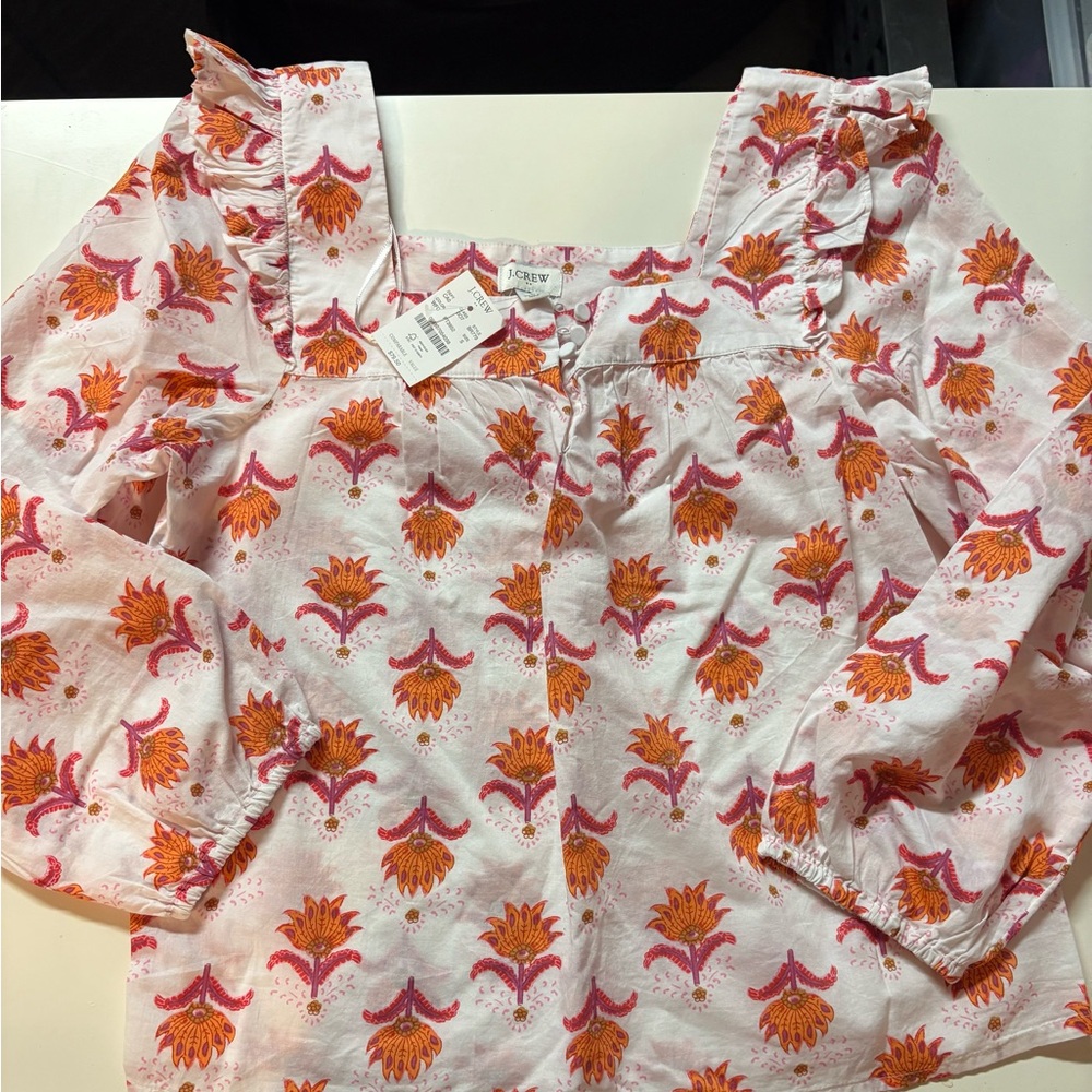 NWT J. Crew Pink and Orange Blockprint Top
